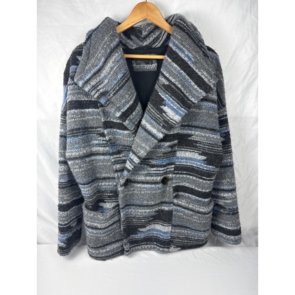 prAna Wool Blend Shawl Collar Pea‎ Coat Gray Blue Women's Small Relaxed Fit